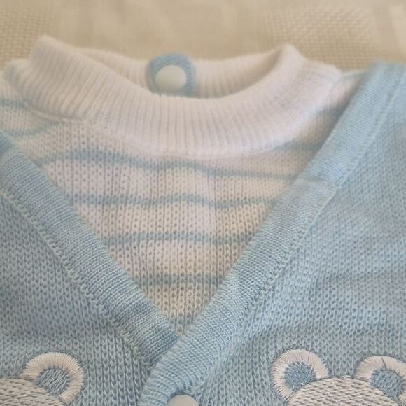 Charming Blue Baby Footie with Bear Embroidery - Picture 10 of 16